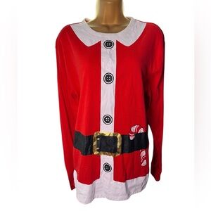 Target Christmas Santa Costume Print Long Sleeve Shirt Cotton Medium Red